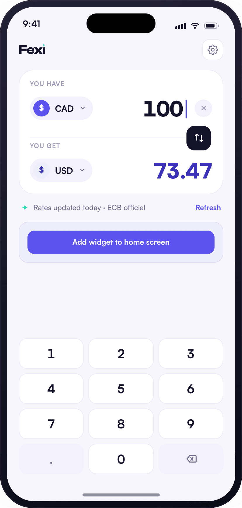 Fexi home screen